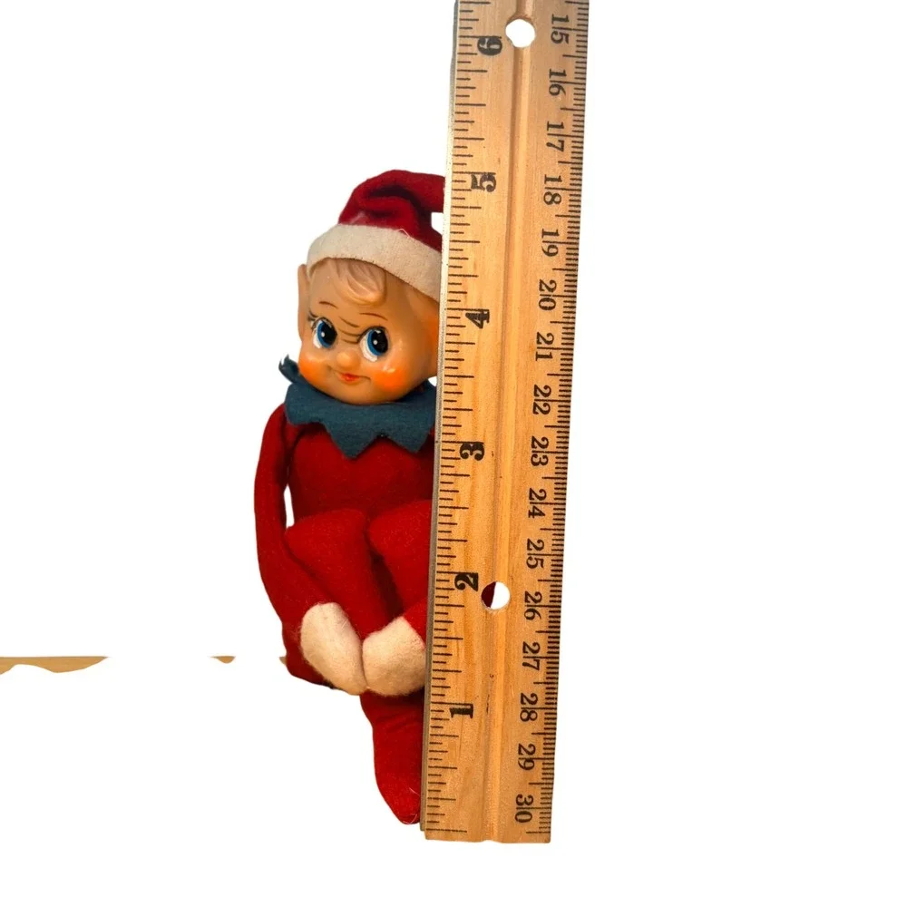Vintage Christmas Elf Knee Hugger 1960s Red Felt Rubber Face Kitsch Decor